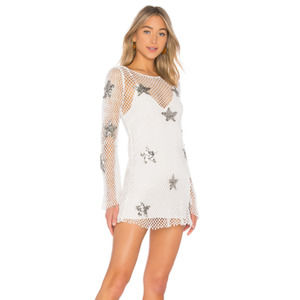 Majorelle Revolve Seaside Dress Silver Stars Netted Layer Sequins 2-Piece M